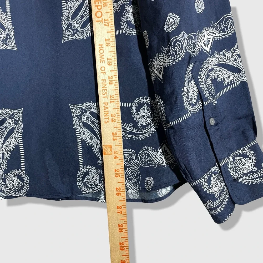 J. Crew Jules Classic Fit Button Down Women 6 Navy Blue Paisley Boho Western